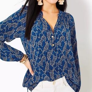 Lilly Pulitzer Elsa Top in Low Tide Navy NEW WITH TAGS Size Medium